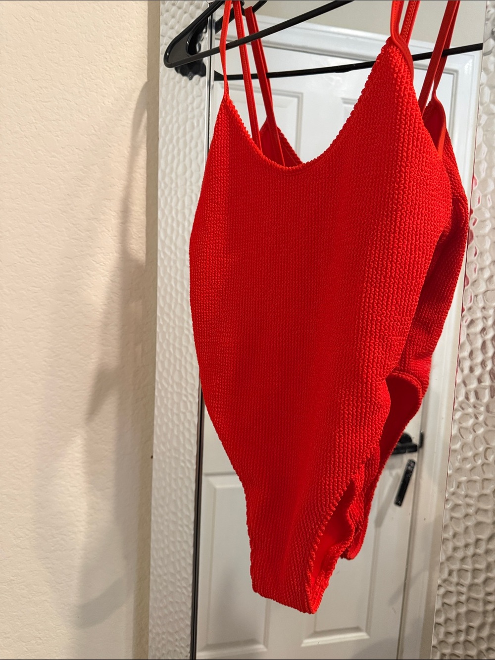 Good American Red Textured One-Piece Swimsuit